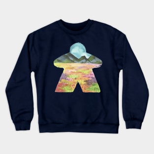 Watercolor Meeple Mountain Landscape |  Game Room Décor Crewneck Sweatshirt